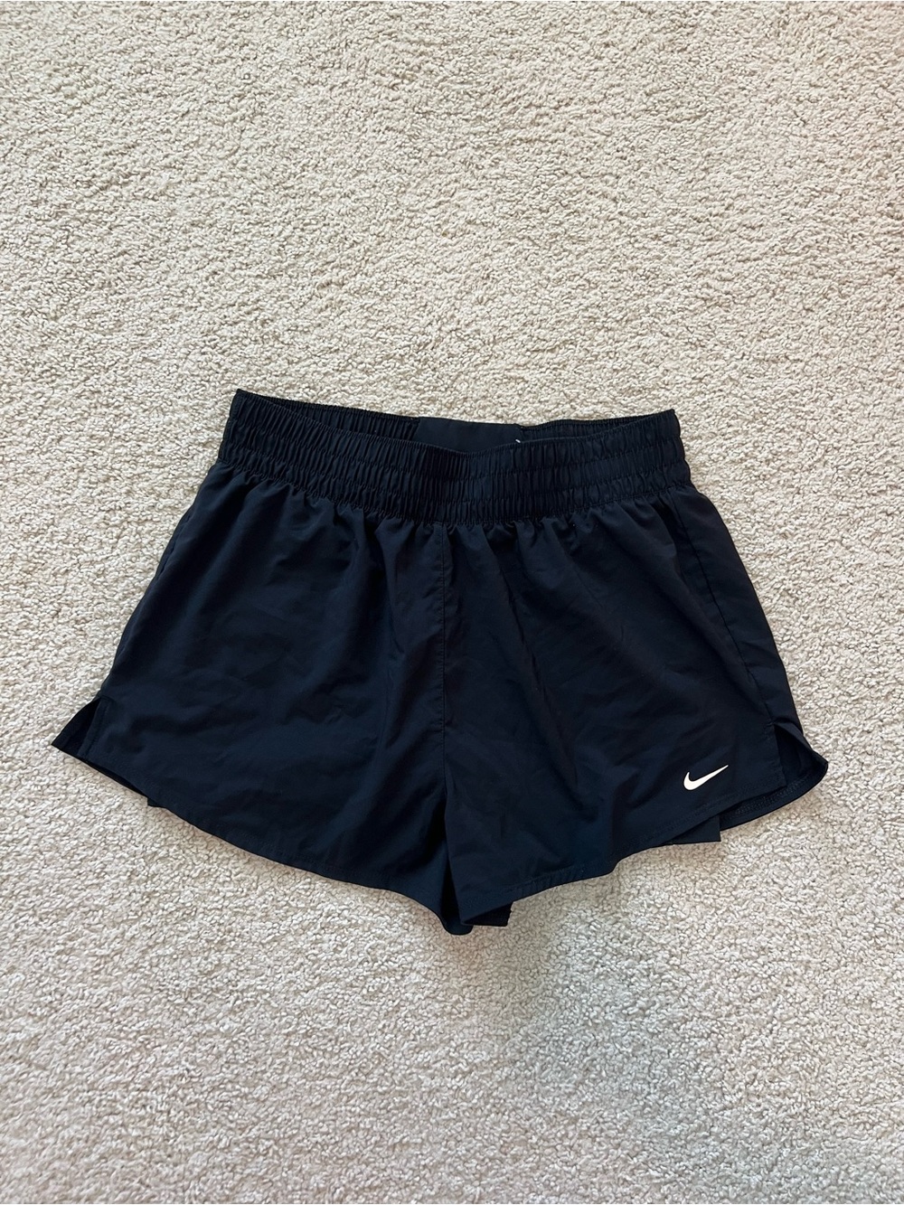 Nike Women's Black Athletic Shorts with White Swoosh